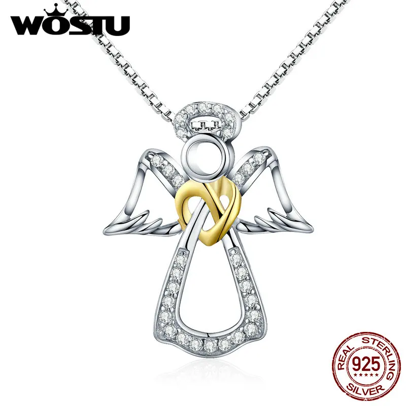 WOSTU 2019 New Arrival 925 Sterling Silver Guardian Angel Chokers Necklaces for Women Fashion S925 Pendant Jewelry Gift FIN123