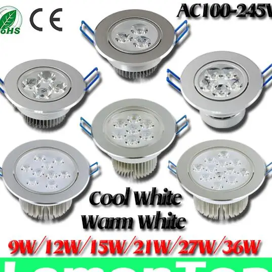 

9W 12W 15W 21W 27W 36W LED Ceiling Downlight Dimmable 110V-245V Cool / Warm White Epistar Ceiling Lamp Recessed Spot Light