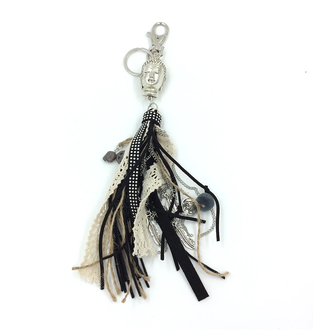 Fashion Car KeyChains Lanyards Key Ring Key Finders Feather Keychains Leather Tassel Buddha Pendants Bag Rings keyChains woman