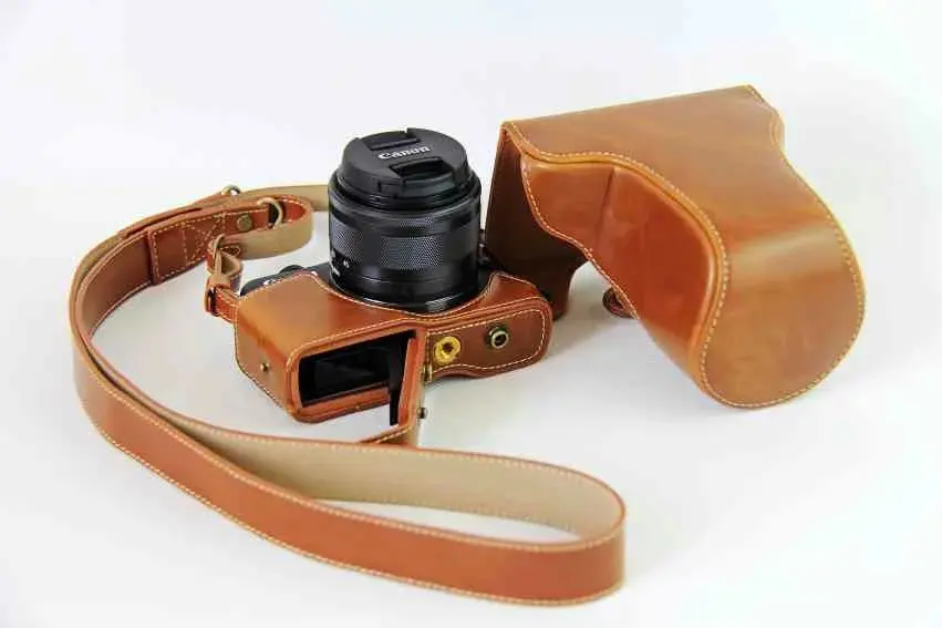 Leather Camera Case Bag Cover Bottom Opening easy take out of battery For Canon EOS M10