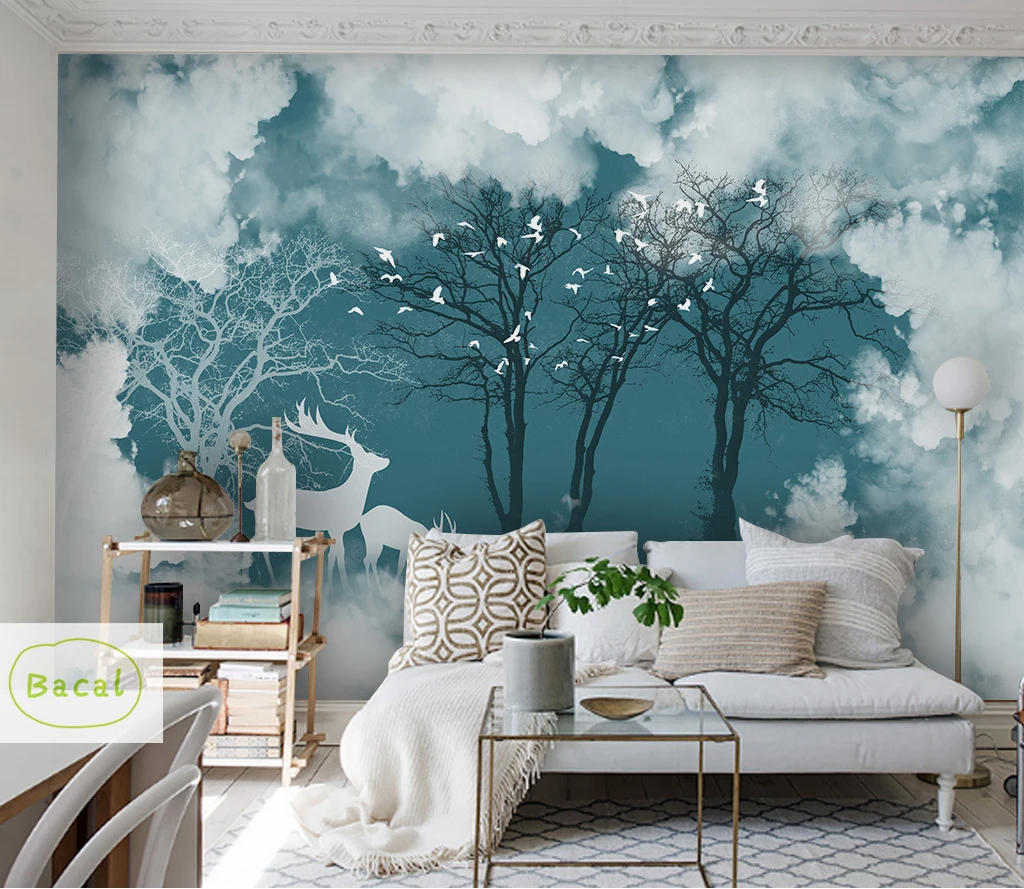 Bacal Custom 3D Photo Wallpaper Creative Abstract Home Decor Nordic Style Tree Branches Sky Papel De Parede Desktop Mural 5D