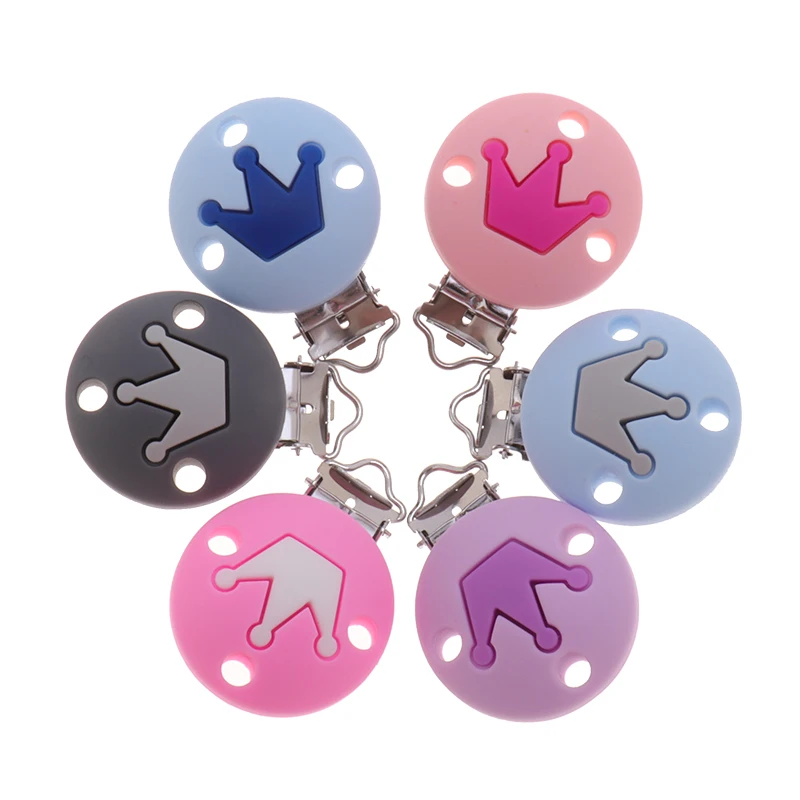 10pc Silicone Round Star Crown Teether Clips BPA Free Baby Pacifier Chain Holder Soother Teething Nursing Chewing Jewelry Clasps