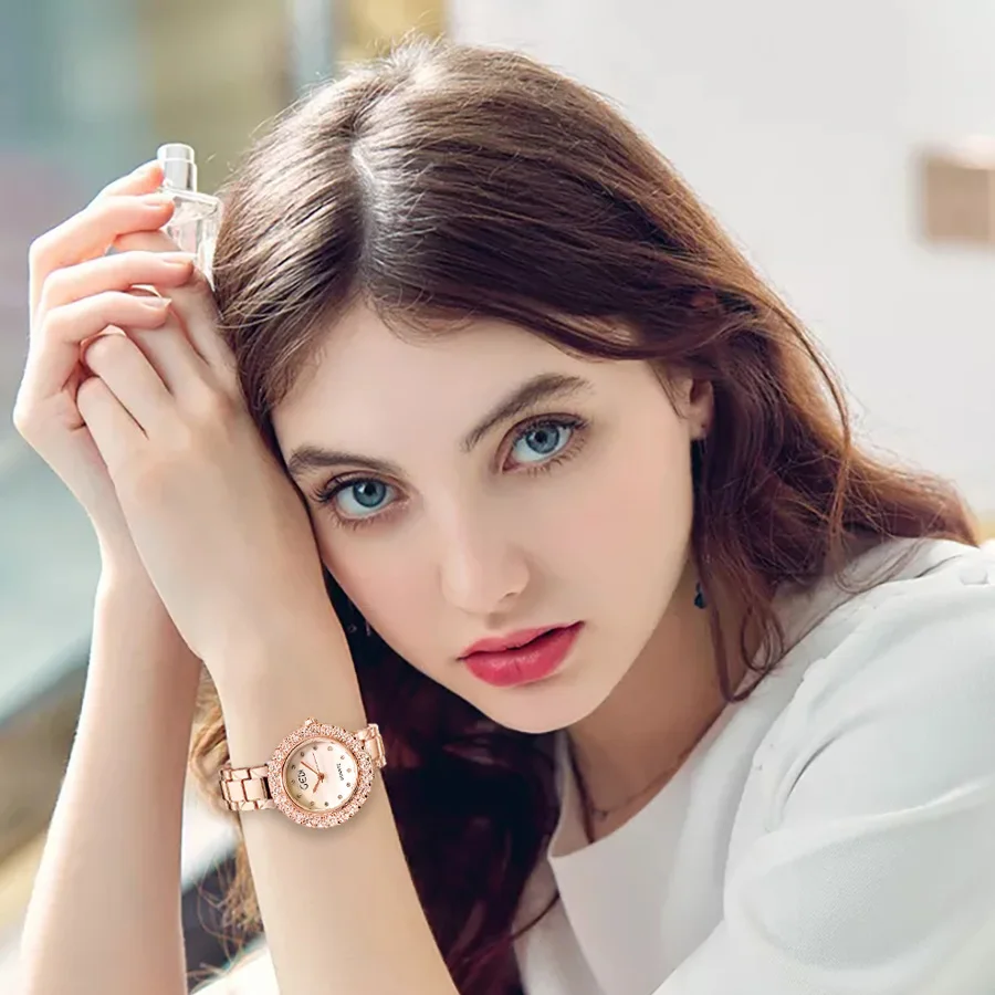 جدي ووتش النساء الكوارتز روز الذهب الساعات السيدات ساعة أعلى العلامة التجارية حجر الراين الفاخرة الإناث المعصم ووتش فتاة Relogio Feminino