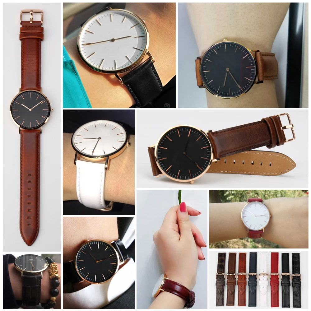 MAIKES Fashion Leather Watch Band Red With Rose Gold Clasp Watchband 16mm 17mm 18mm 20mm For DW Daniel Wellington Watch Strap