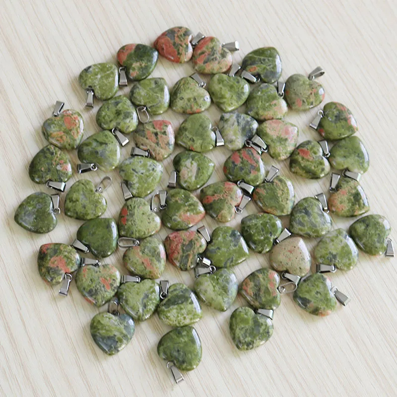 Fubaoying Unakite Stone Jewelry Pendant Natural Heart Beads Charms Necklace 20mm Wholesale For Women Gift