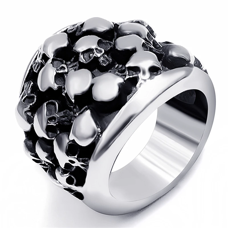 Mens Boys Skulls Ghost Stainless Steel Ring Fashion Wholesale Jewelry Plus Size 9-14