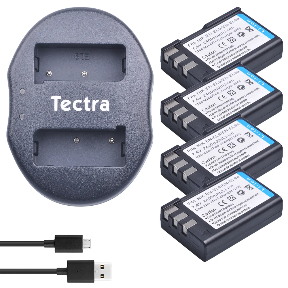 

Tectra 4pcs EN-EL9 EN-EL9a ENEL9 EN EL9a Li-ion Camera Battery + USB Dual Charger for Nikon D60 D40 D40X D5000 D3000 MH-23