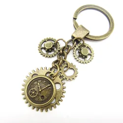 Antique Bronze Mechanical Gears and Clock Look Drop Steampunk Keychain