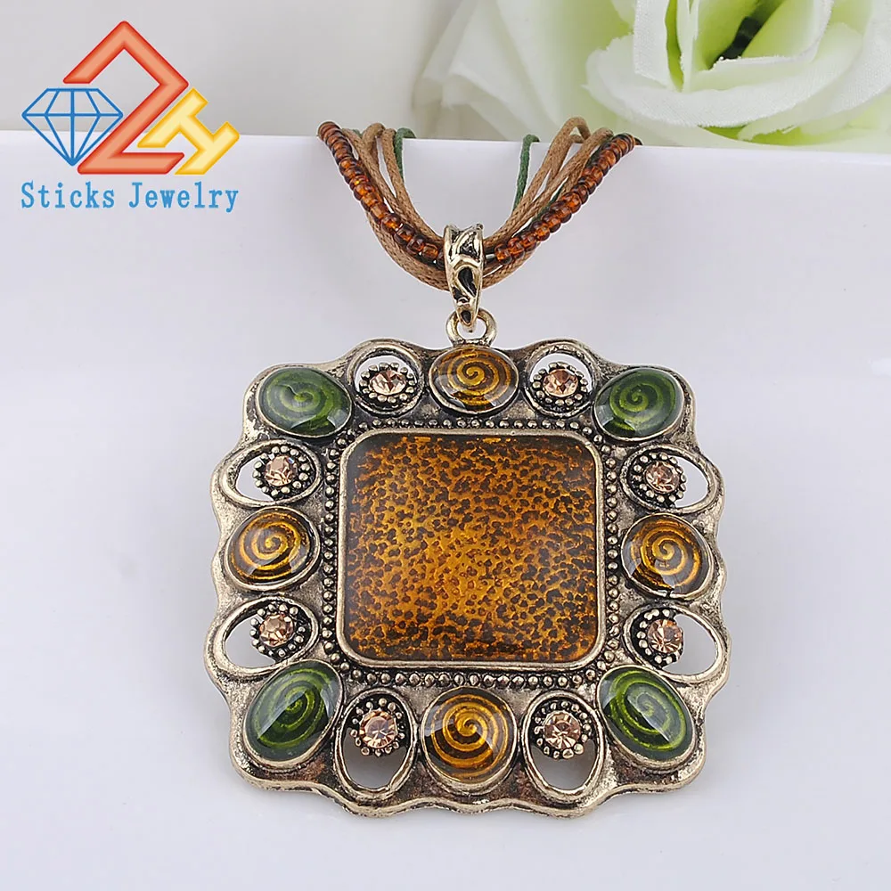 Vintage Necklace Environmentally Friendly Zinc Alloy Rhinestone Bohemia Style Ladies Pendant