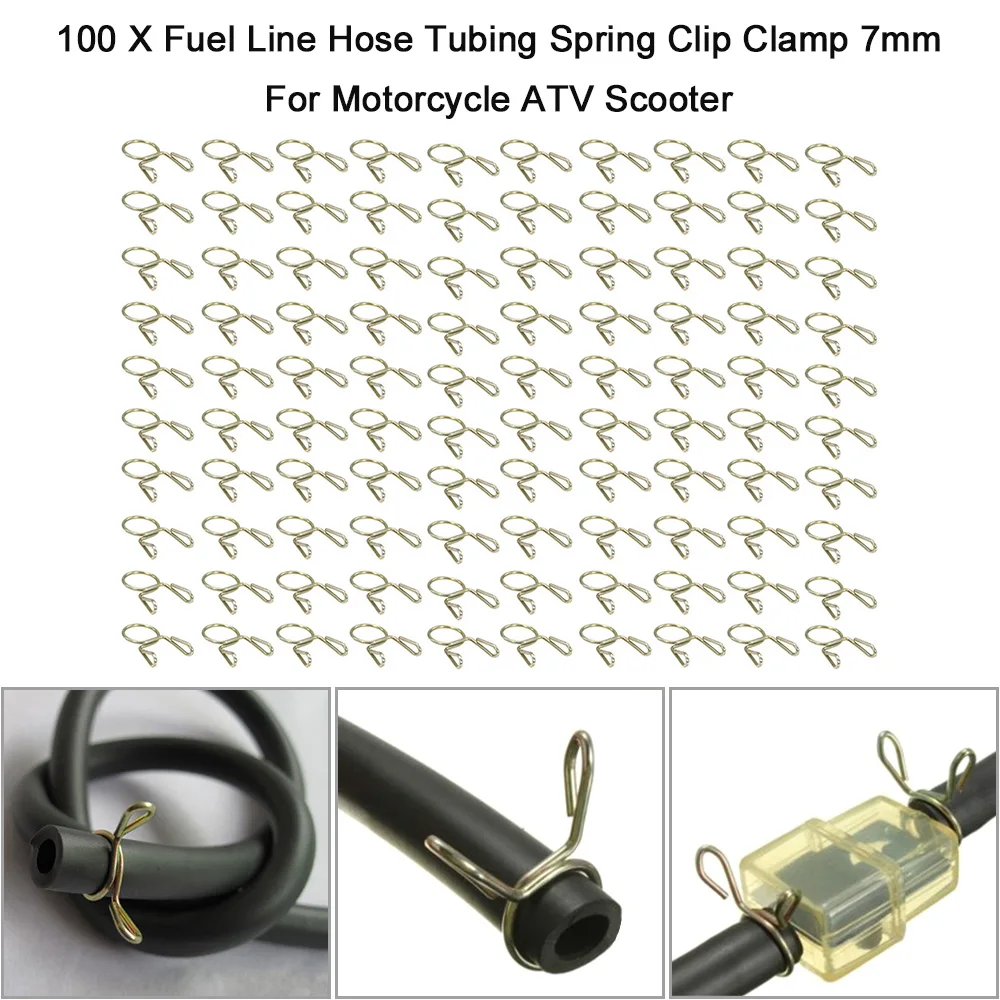 10X/20X/50X/100X Optional Fuel Line Hose Tubing Spring Clip Clamp 7mm For Motorcycle ATV Scooter