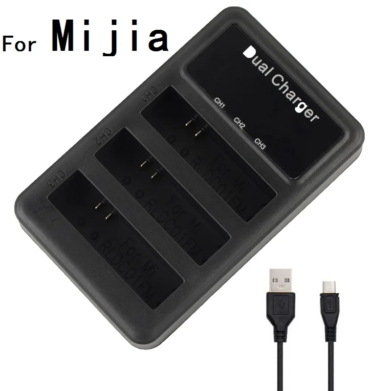 New LED 3 Slots USB Batteries Charger Dual Battery Charger for Xiao mi Mijia 4K Mini Action Cameras Mijia Accessories