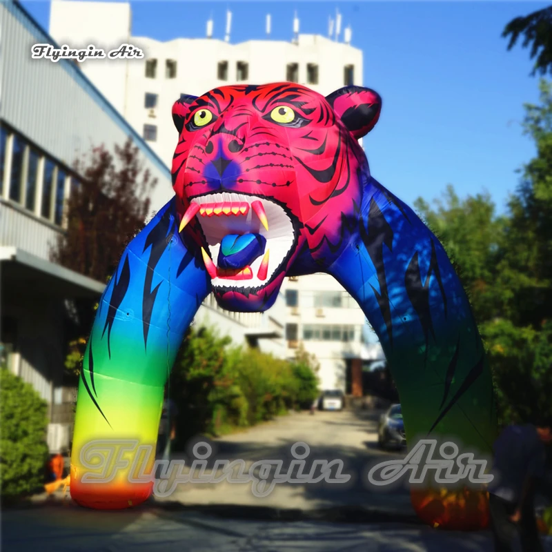 Large Colorful Inflatable Tiger Arch Cartoon Animal Mascot Archway Airblown Arched Door With Tiger Head For Park Decoration