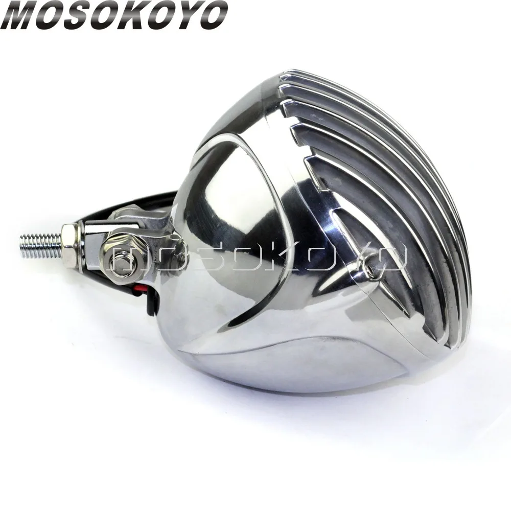 Motorcycle Finned Grill Headlight For Harley Cafe Racer Chopper Bobber Touring Dyna Custom XS650 CB750 5\