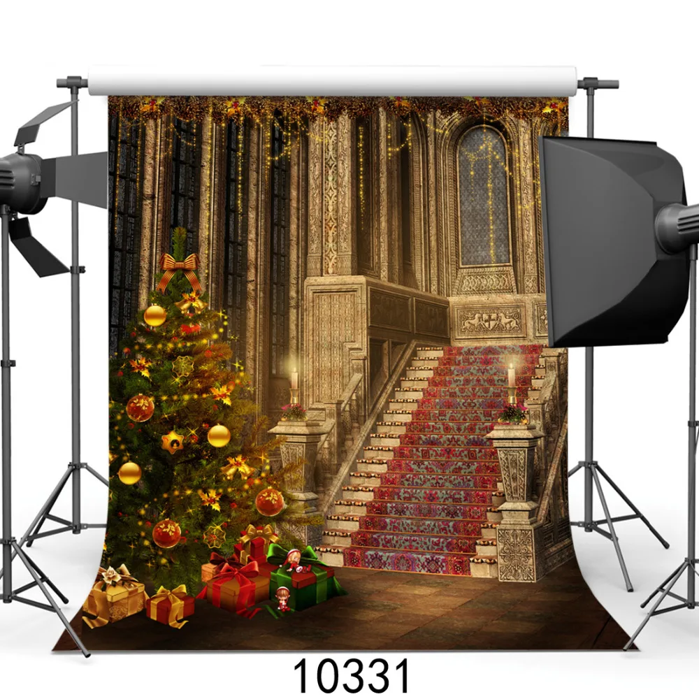 Palace Staircase Christmas Photography Background for Photo Studio Computer Printed Vinyl Photographic Backdrop for Children