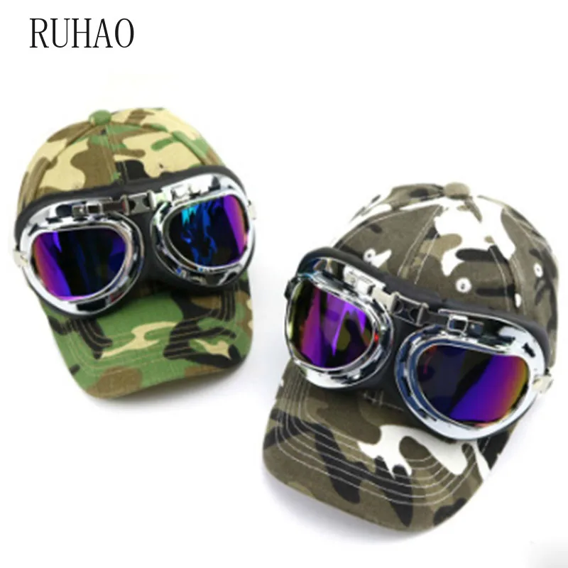 RUHAO Men's Camouflage glasses Baseball Cap 100% Cotton Hat For Girl Boys Casual Sun Men Bone Snapback Caps Pilot hat