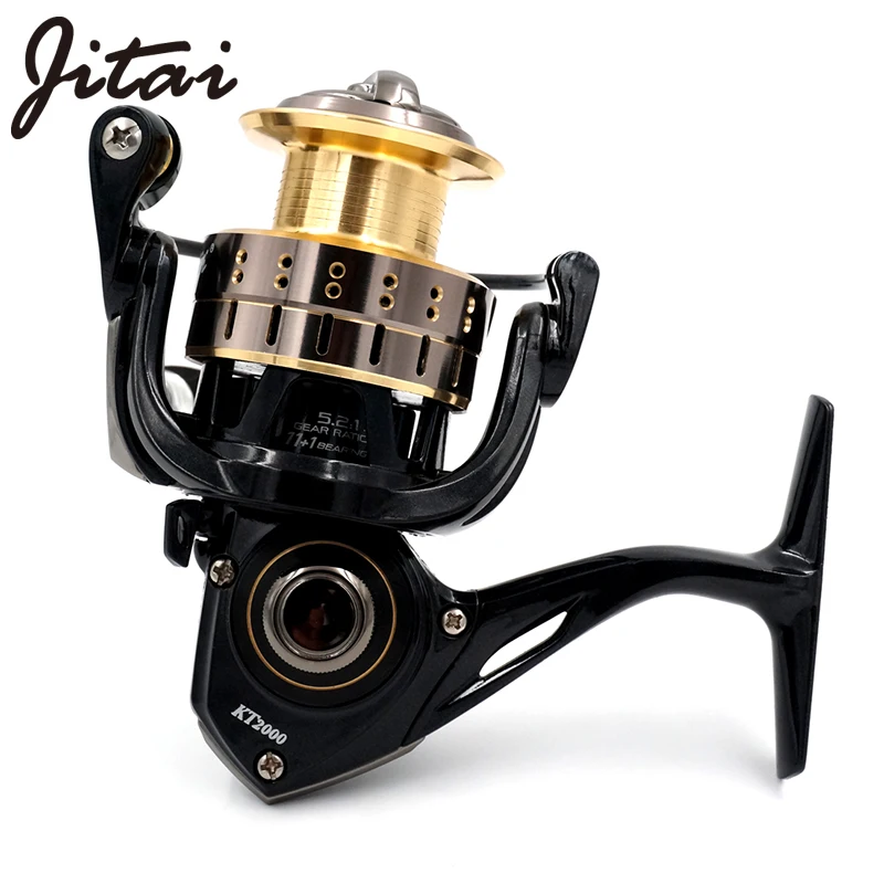 JITAI Saltwater Alluminum Alloy Spinning Reels Carp Fishing 11+1BB 5.2:1 Fishing Wheels With Stainless Handle Soft EVA Knob