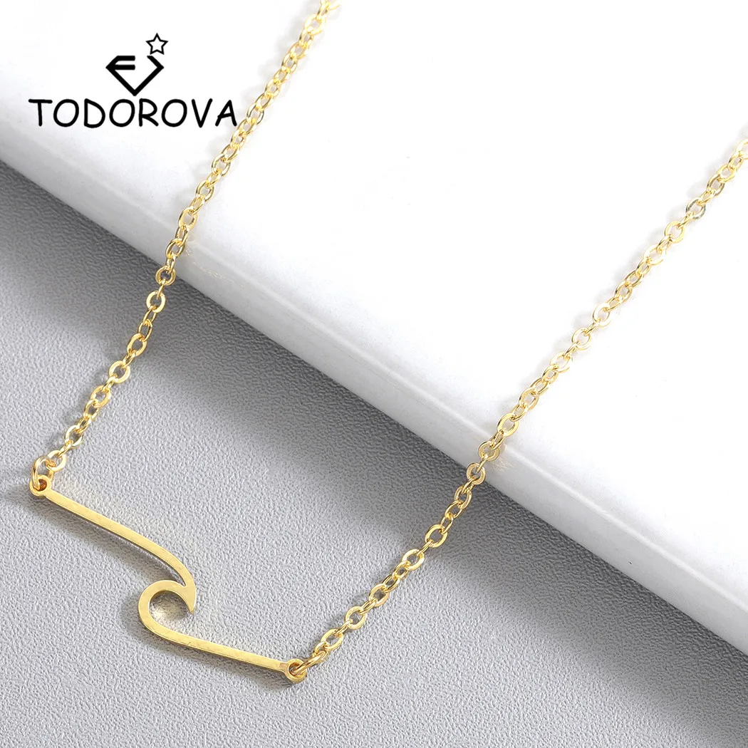 Todorova Stainless Steel Jewelry Sea Wave Pendant Necklace Beach Surfer Necklace for Women Ocean Wave Choker Necklaces Collar