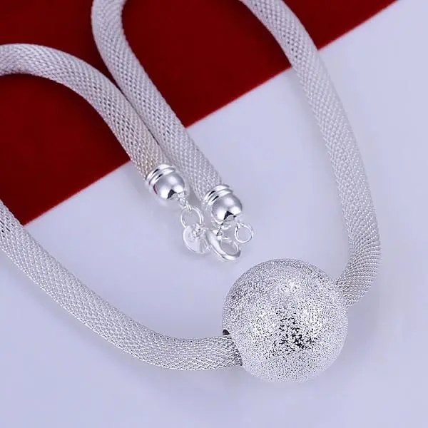 N182 Lucky Charm Silver Color Pendants For Women Sterling Necklace Accessories Fashion Big Ball Net Necklace Ht