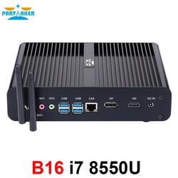 Partaker Fanless Mini Computer i7 8550U/7560U i5 8250U/7260U 2*DDR4 Msata+M.2 SSD Micro PC Win10 Pro Barebone HTPC Nuc VGA HDMI