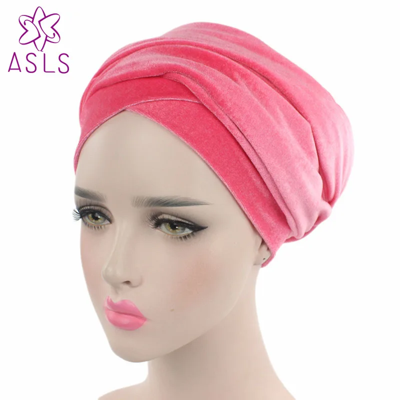 

High quality Hot sale Style Velvet Long Turban Tail Cap Wrapped Head Muslim hijab Scarf Hat Headwrap Scarf for men and women