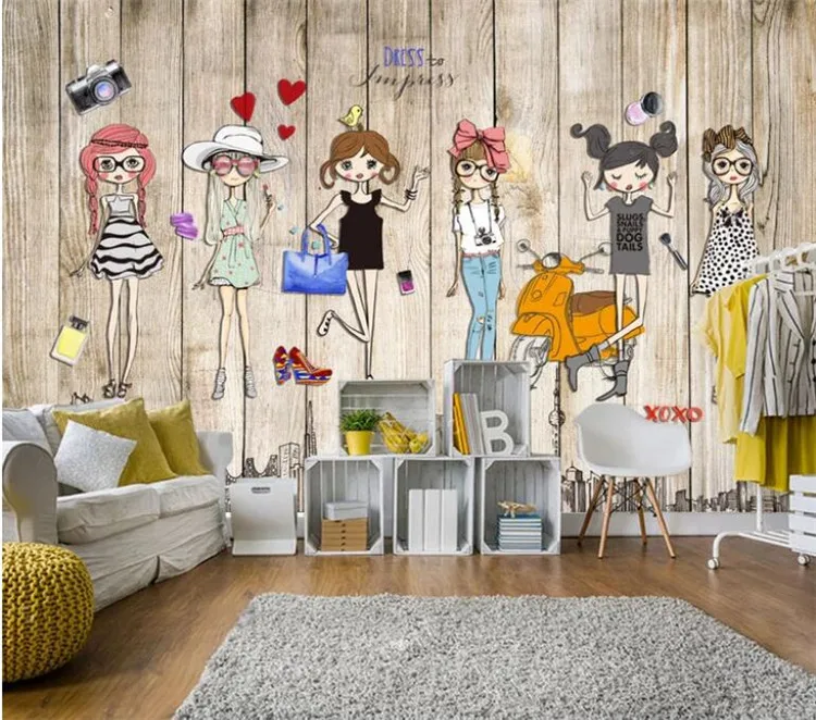 

3d hand painting wall mural wallpaper wood stereoscopic fashion girl wall mural wallpaper for sofa TV living room