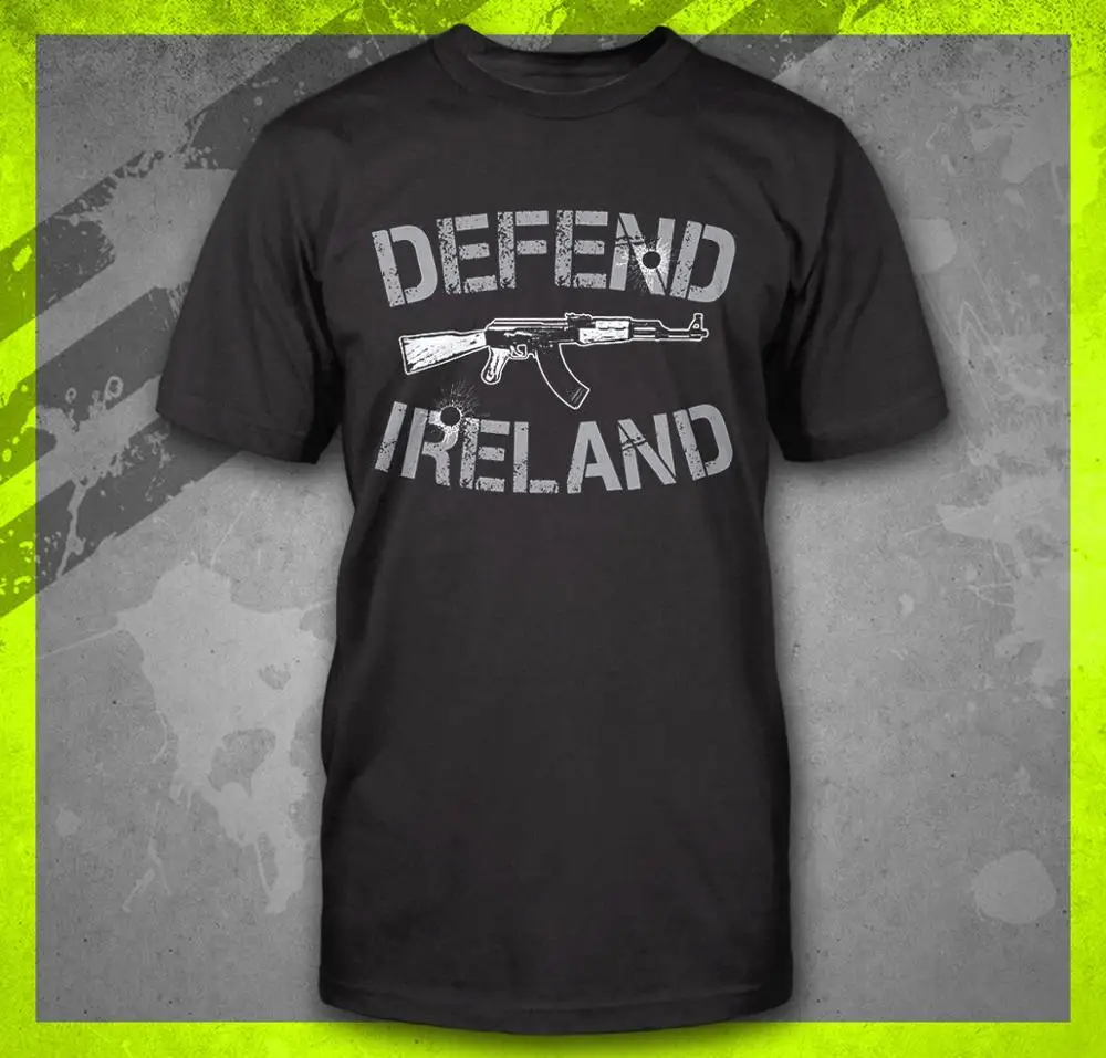 Defend Ireland Ak47 Rifle Irish Military Hooligan Soccer Pro Gun T-Shirt Homme 2019 New Hip-Hop Cotton Leisure Streetwear Tees