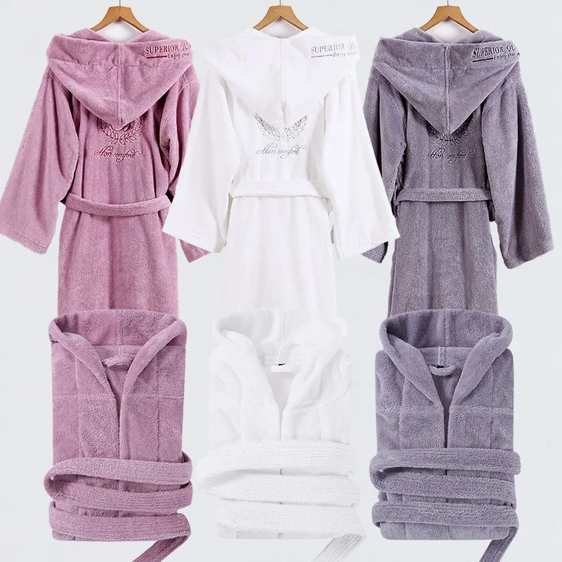 Winter Mens Bathrobes Towel Fleece Robe Hooded Thick Long Sleeve Couple Men Robe Plush Shawl Kimono Warm Male Bathrobe Christmas