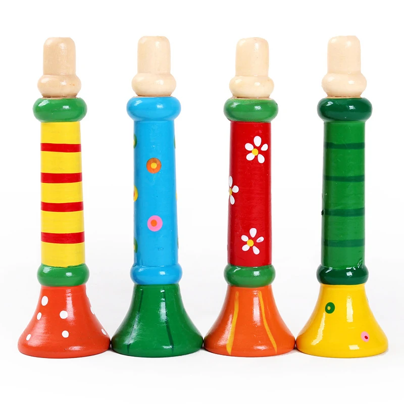 Apito vertical de madeira para crianças, brinquedos de instrumentos musicais, pequeno falante, trompete, brinquedo infantil, cor aleatória