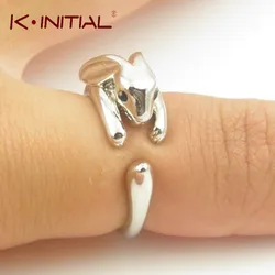 Kinitial 1PCS Adjustable Vintage Brass Tiny Bunny Animal Knuckle Ring Shiny Rabbit Rings Bijoux for Women Girls Jewelry Ring