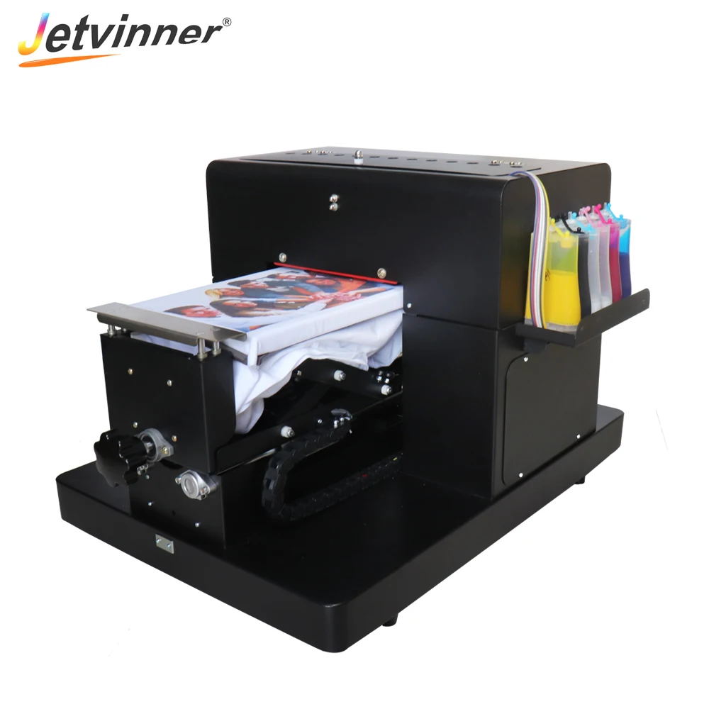 Jetvinner A4  Size Flatbed Printer with Textile Ink Set for Whit and Color T-shirt Clothing Printing Machine