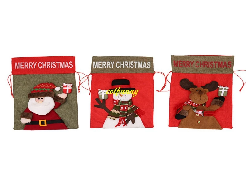 20pcs/lot Fast shipping Snow man Sack Deer Christmas Gift Bags Xmas Canvas Bag Santa Claus Drawstring Bag