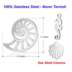 10pcs/lot 316 Stainless Steel Sea Shell Charms VNISTAR High Polished Seahorse DIY Conch Jewelry Finding Supplies