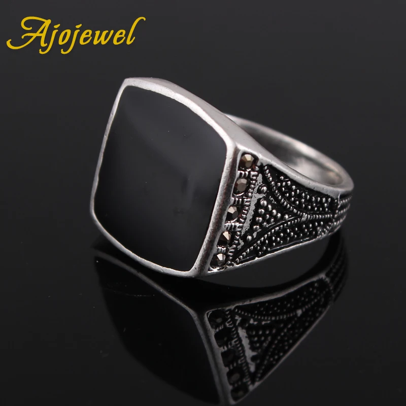 

Ajojewel Size 8-10 Men's Black Onyx Ring Silver-color Jewelry Classic And Vintage For Woman
