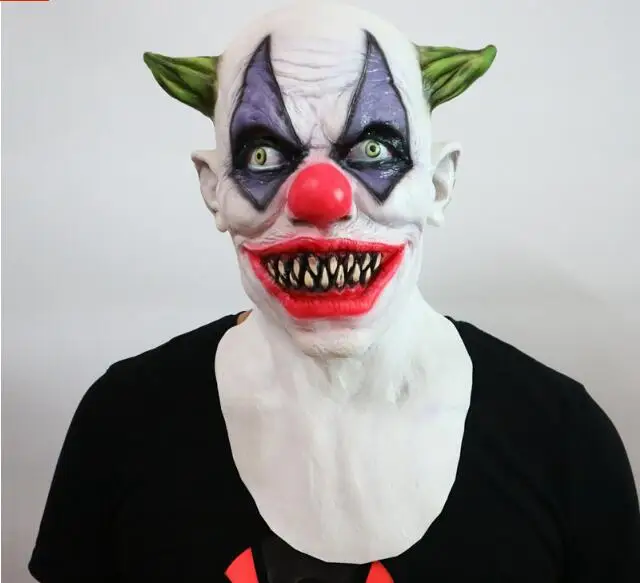 

X-MERRY TOY Creepy Evil Scary Halloween Clown Mask Rubber Latex Green Horned Clown Masken Free Shipping