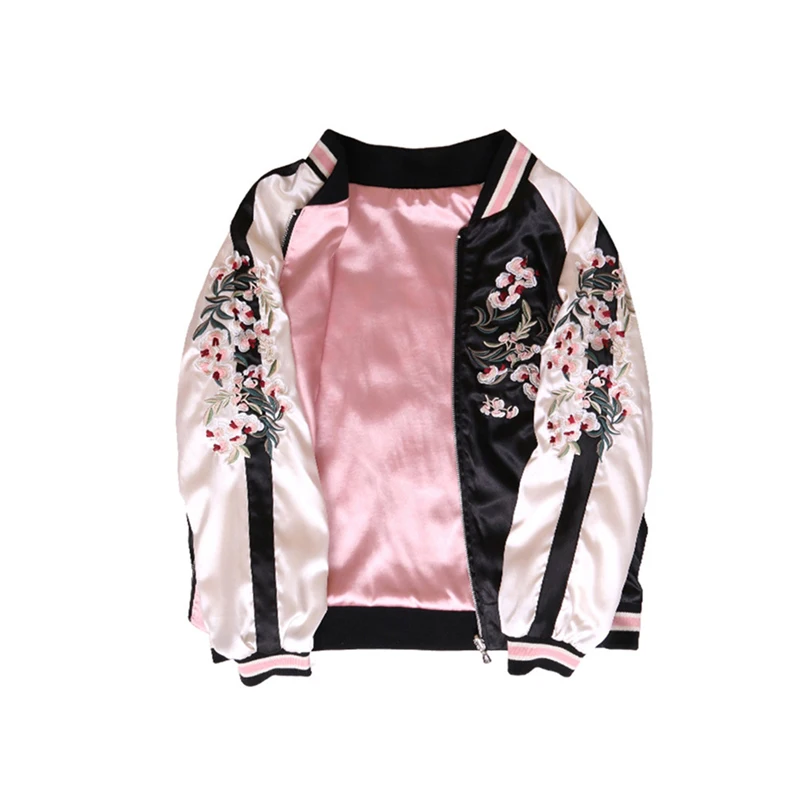 Floral Embroidery Women Jacket Autumn Winter 2020 Harajuku Pilot Jacket On Both Sides Casual Baseball Jackets Coats Sukajan