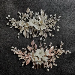 SLBRIDAL Handmade Crystal Rhinestones Pearls Flower Wedding Jewelry Hair Comb Bridal Headpieces Hair Accessories Bridesmaids