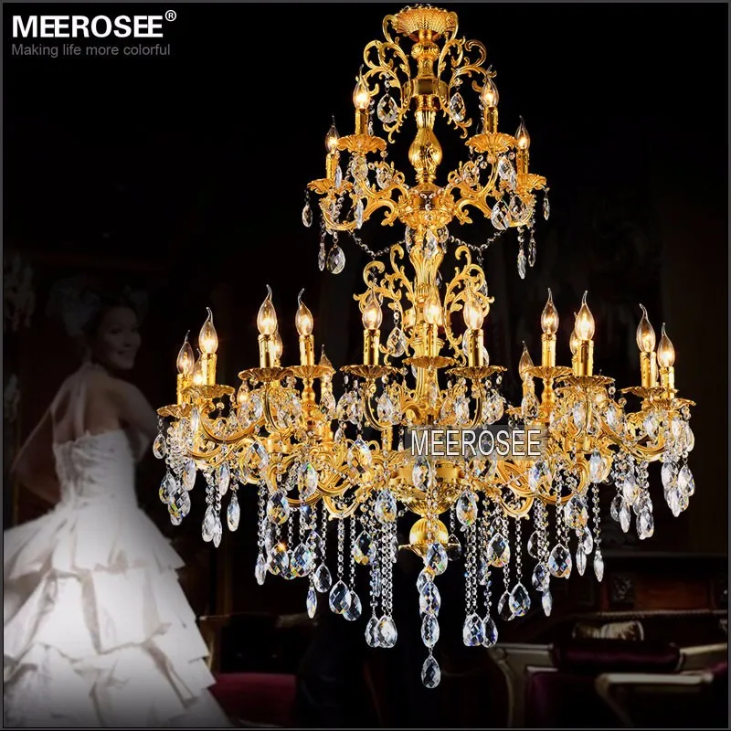 Classical Crystal Gold Chandelier Light Fixture Luxurious Bronze Pendant Lamp 3 Tiers 29 Arms For Living Room Hotel Parlor