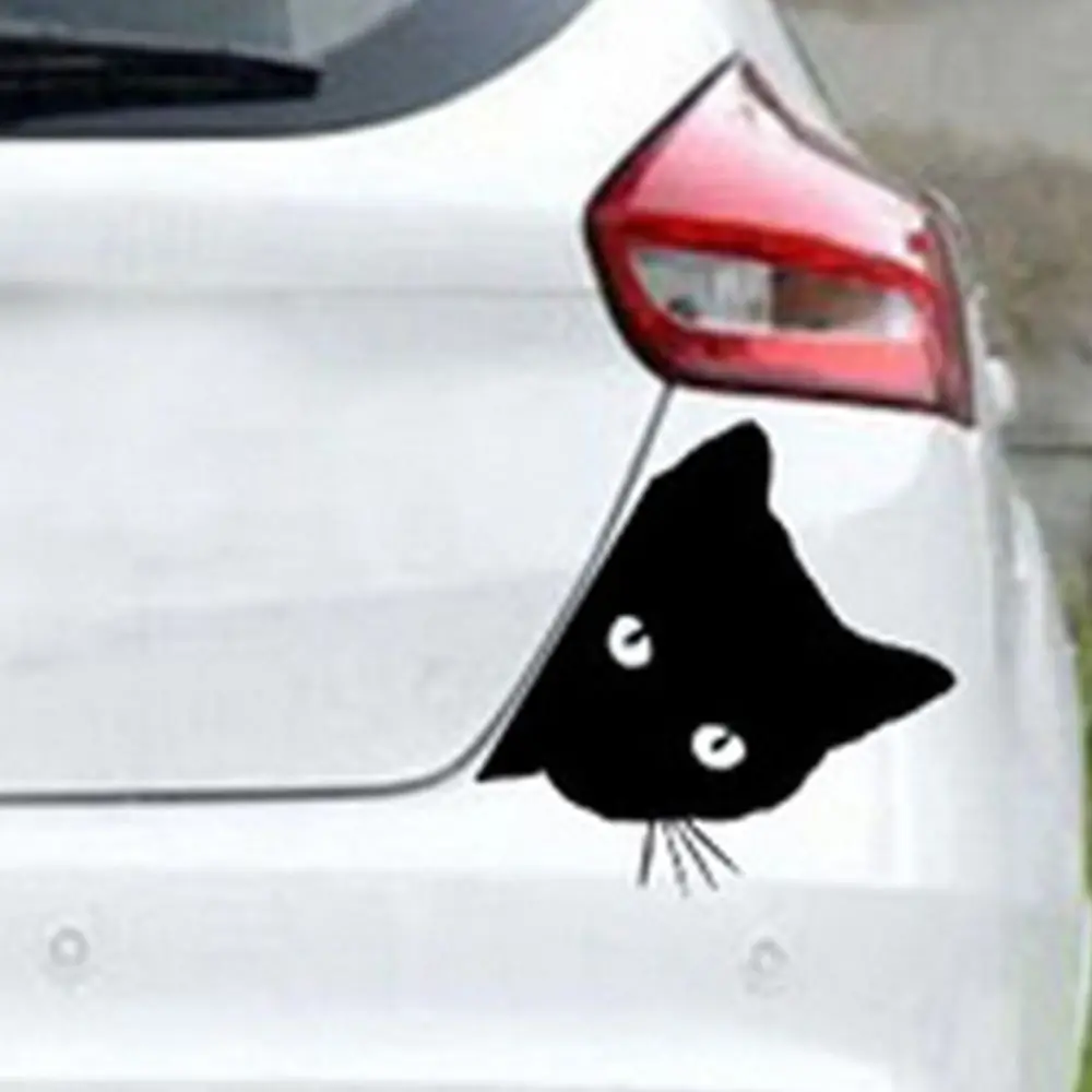 Creative Black Cat Face Peeking Car Stickers Automotive Window Decoration Reflective Window Door Decal