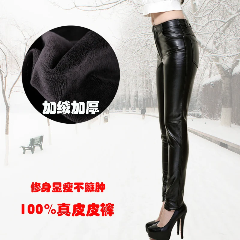 S-4xl moda damska nowa owcza skóra oryginalne skórzane spodnie ołówkowe stopy spodnie Skinny legginsy Slim Hip buty spodnie kostiumy