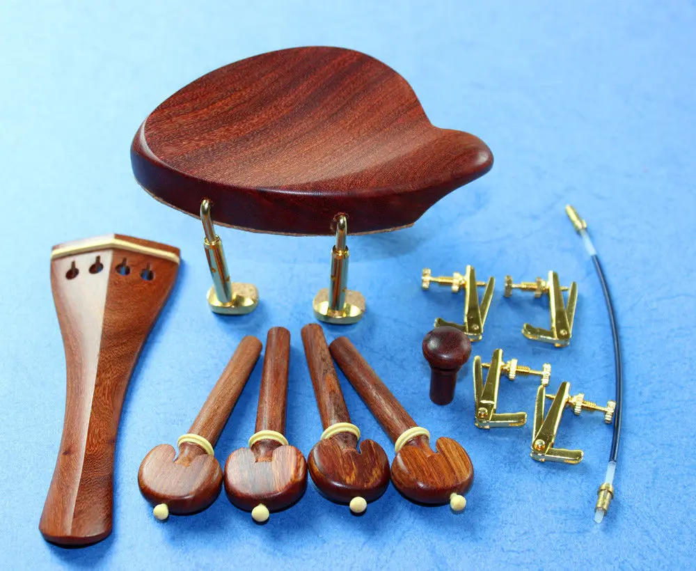 

1set New Rosewood 4/4 violin accessories bridge chinrest endpin tuner tail gut