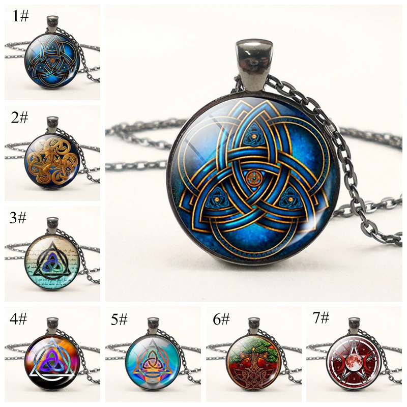 Celt Knot Pendant Glass Dome Cabochon Statement Triquetra Black Necklace Men Women Fashion Irish Accessories Jewelry Gift