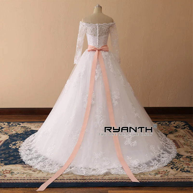 Ryanth Vestidos De Noiva ชุดไปงานเต้นรำชุดแต่งงานลูกไม้ปิดไหล่ Tulle เจ้าสาว Gowns แขนยาวชุดแต่งงาน2022 Mariage