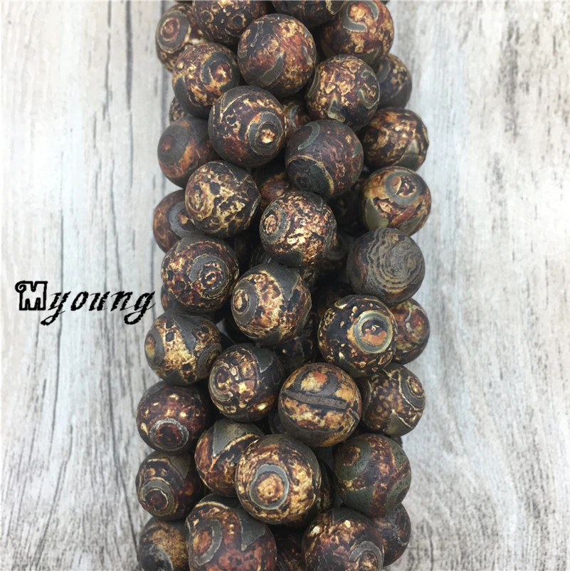 

Brown Tibetan Crackled Eye Stripe Wood Texture Agates Spacer Beads,Vintage Drilled Loose Beads,Tibet Prayer Mala Beads MY0366