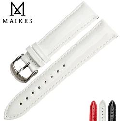 MAIKES New Design 12mm 14mm 16mm 18mm 20mm White Soft Watch Strap Shine Patent Leather Watchbands Genuine Leather Watch Band