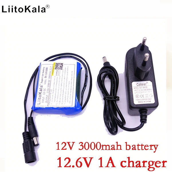 20pcs Liitokala New 12V 3000mAh lithium ion 12V 3Ah camera camera battery + 12.6V 1A charger eu / us plug