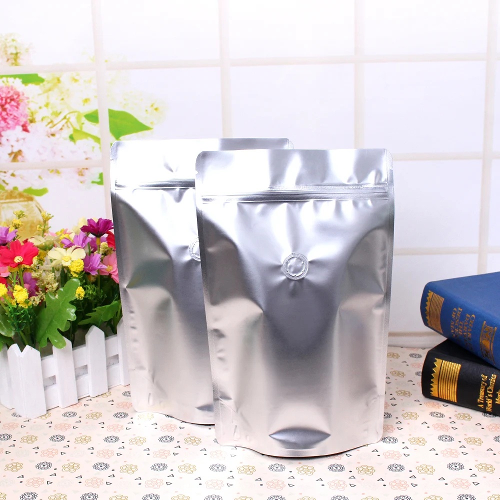 250grams capacity resealable lamination aluminum foil pouches ziplock stand up bag coffee bean packaging bag with valve