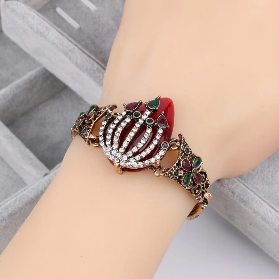 Wbmqda Bohemian Luxury Vintage Colored Strawberry Bracelets For Women Antique Gold Color Crystal Turkish Statement Jewelry Gift