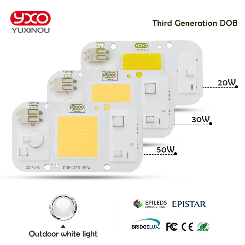 Foco SMD COB para exteriores, bombilla Led de CA 220V DOB, Chip Beans Smart IC 20W 30W 50W, lámpara de ahorro de energía, luz blanca/cálida