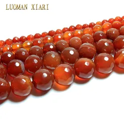 AAA+ Natural Faceted Red Agate Stone Round Beads For Jewelry Making DIY Bracelet Necklace Material 4/ 6/8/10/12mm Strand 15''
