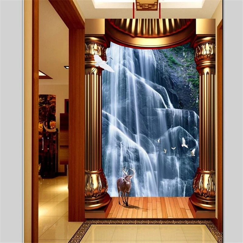 beibehang Flowing 3D stereo mural conception porch 5D concave and convex decorative painting 8D green crystal embossed wallpaper